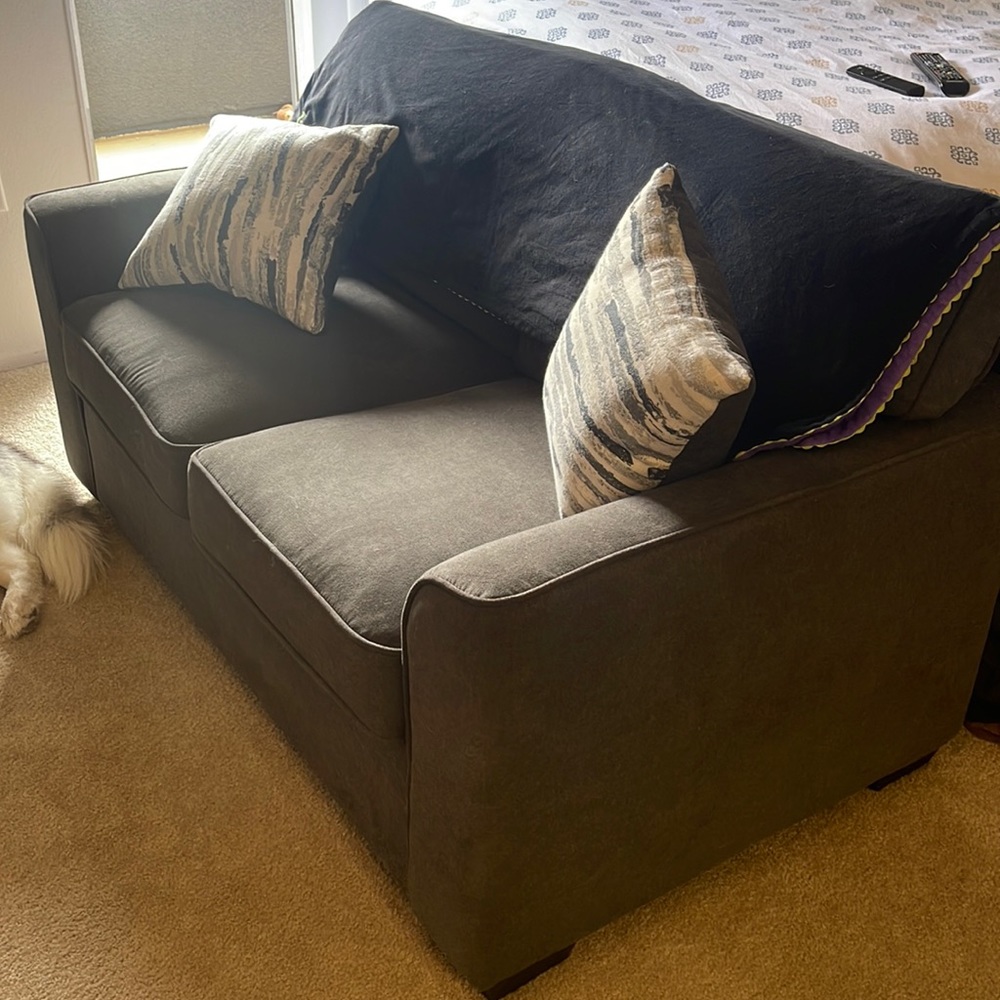 Like new dark grey love seat 63”